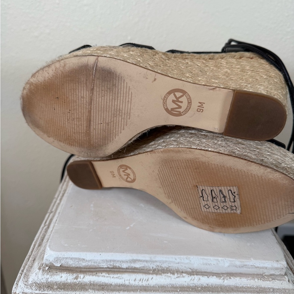 Michael Kors Leather Espadrille Lace Up Black Wedge Sandals size 9 - Picture 13 of 13